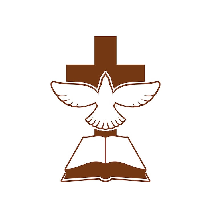 Vettore simbolo della chiesa cristiana con croce biblica e colomba