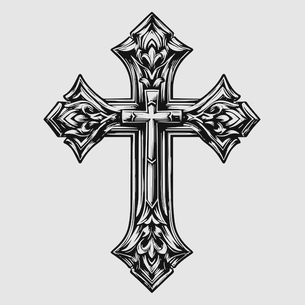 Simbolo della croce religiosa Vettore del tatuaggio nero
