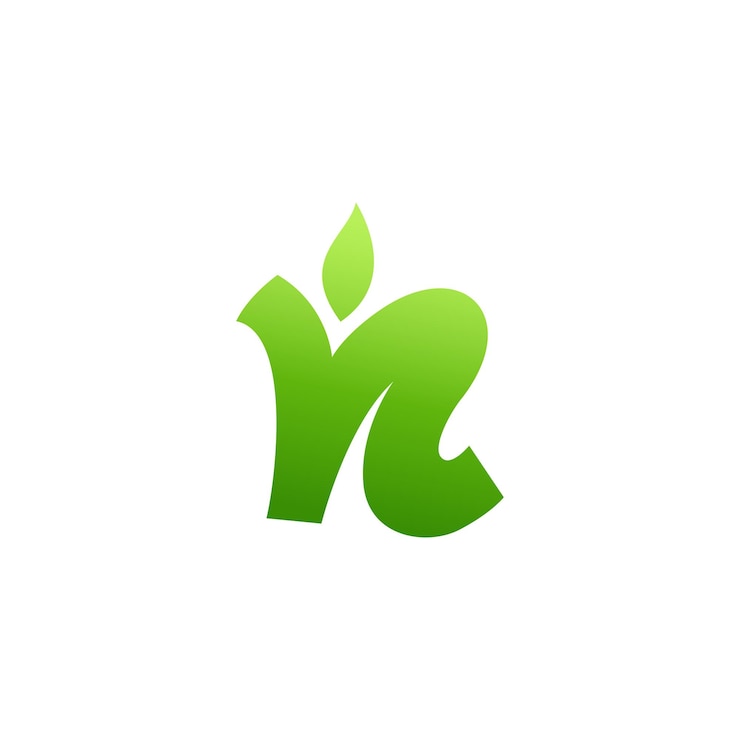 Simbolo della lettera N del logo dinamico della natura con colori verdi freschi