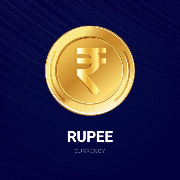simbolo della rupia indiana della valuta digitale vettoriale sull'illustrazione della moneta d'oro