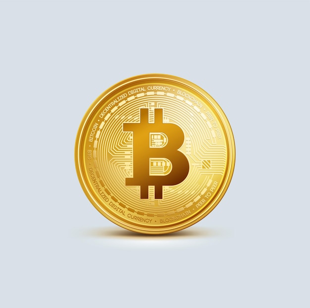 Simbolo di bitcoin moneta d'oro moneta d'oro moneta virtuale realistica bitcoin