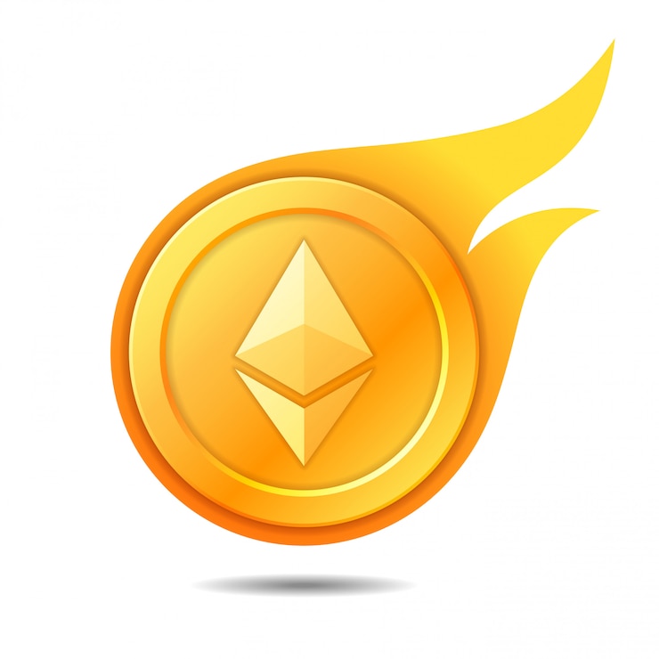 Vettore simbolo di moneta ethereum fiammeggiante, icona