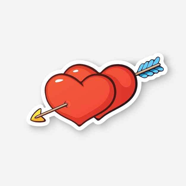 Simbolo di San Valentino Due cuori con segno di amore di freccia Adesivo di cartone animato Illustrazione vettoriale