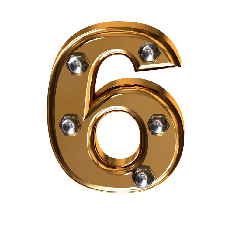 Vettore simbolo in oro con bulloni in metallo numero 6