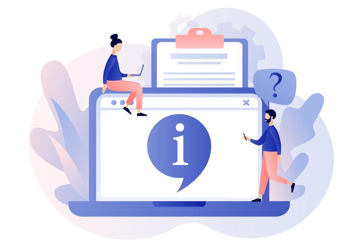 Simbolo informativo sul sito Web del laptop Centro informazioni online Assistenza clienti Informazioni utili