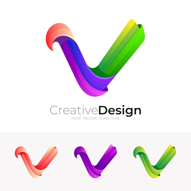 Simbolo lettera V logo con design colorato, imposta colore