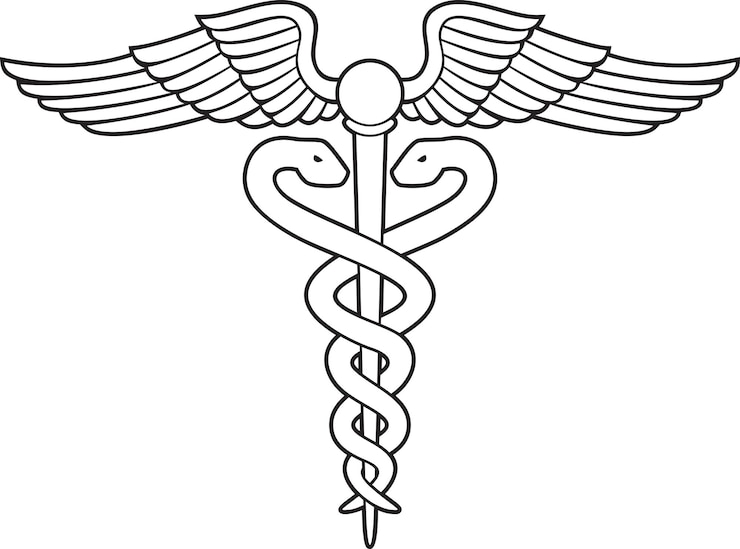 Vettore simbolo medico caduceo serpente con bastone e ali