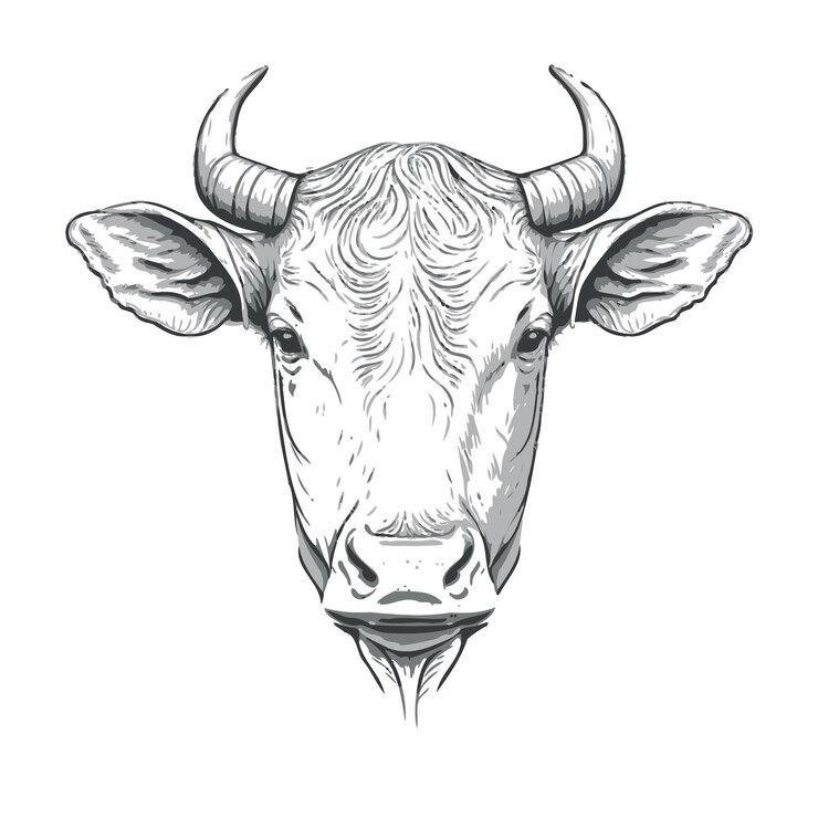 Simbolo minimalista in stile lineart con testa di animale di mucca