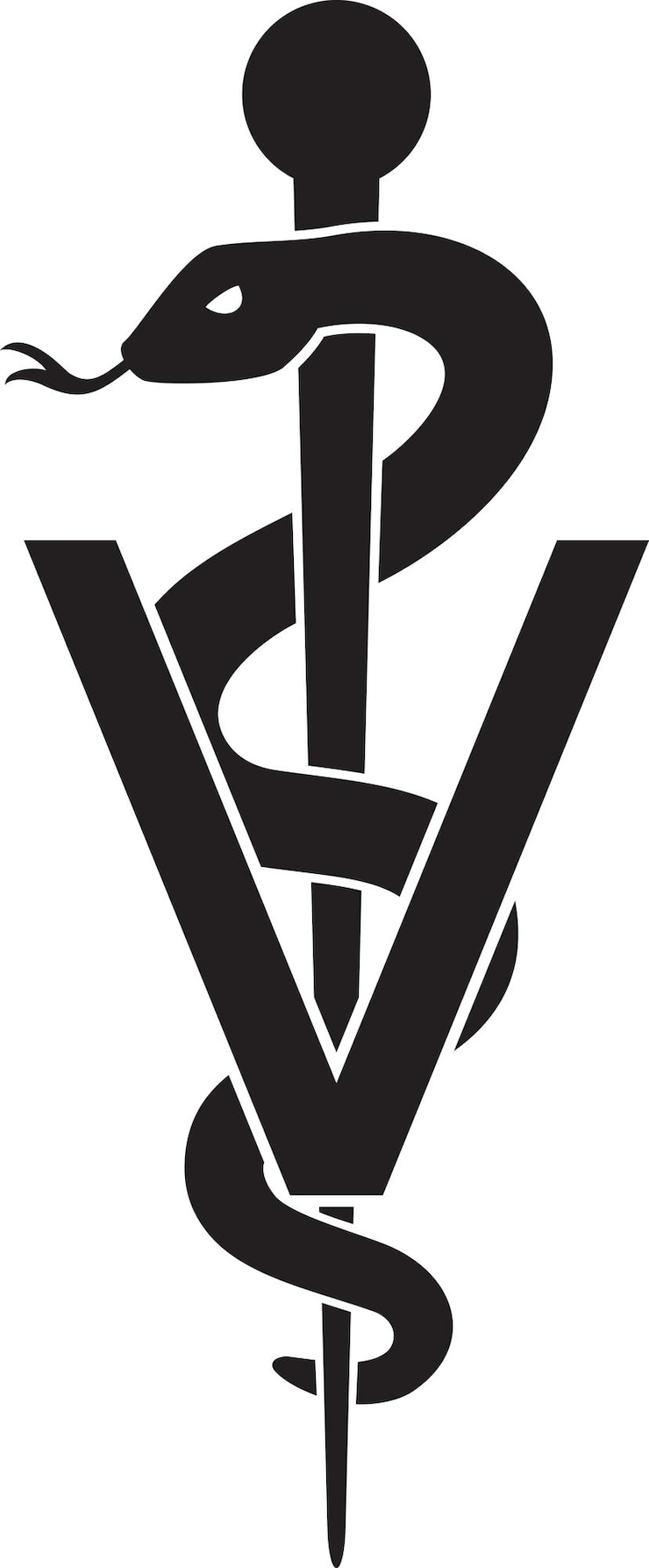 Vettore simbolo veterinario caduceo serpente con bastone segno medico verga di asclepio