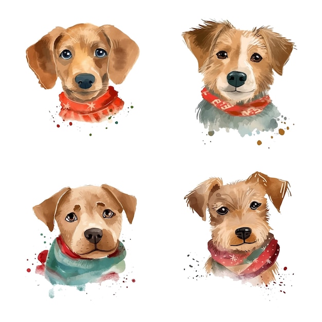 Simpatica collezione di pittura ad acquerello per cani di piccola taglia