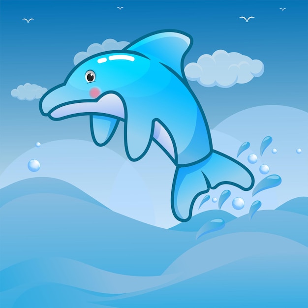Simpatica illustrazione del delfino nel mondo del mare in alto