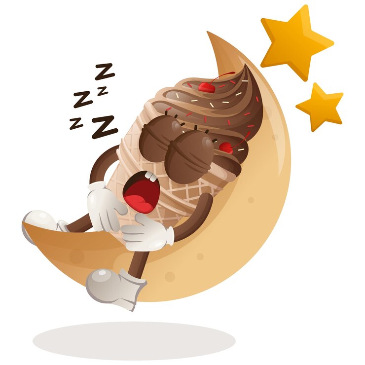 Vettore simpatica mascotte del gelato che dorme dormendo sulla luna