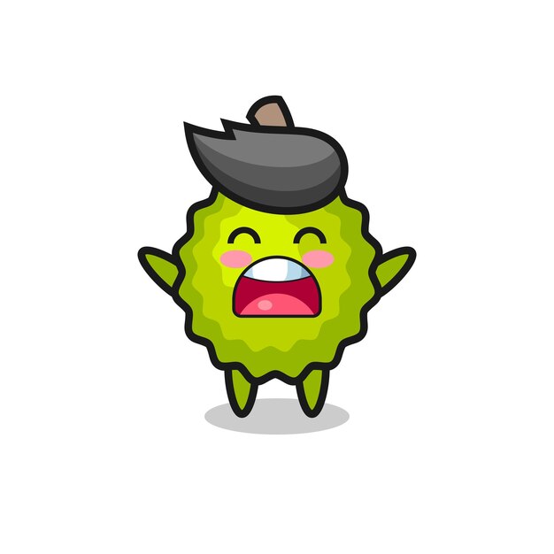Simpatica mascotte durian con un'espressione di sbadiglio, design in stile carino per maglietta, adesivo, elemento logo