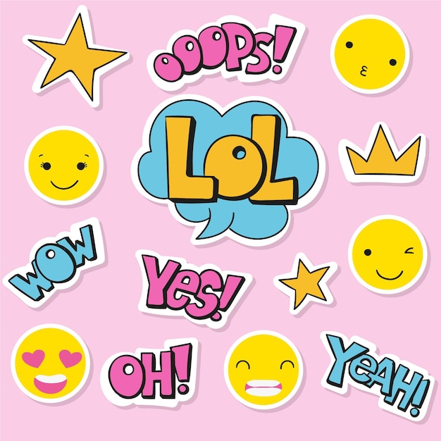 Simpatici adesivi con facce e oggetti