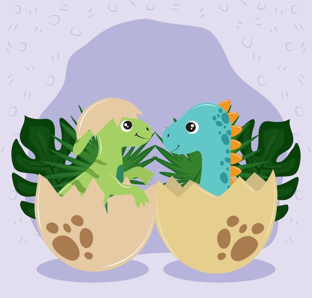 Simpatici dinosauri in guscio d'uovo
