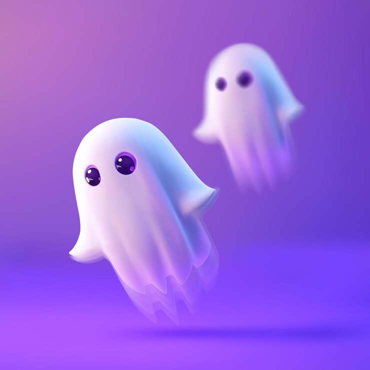 Vettore simpatici due fantasmi volanti su uno sfondo viola per l'illustrazione halloween vector 3d