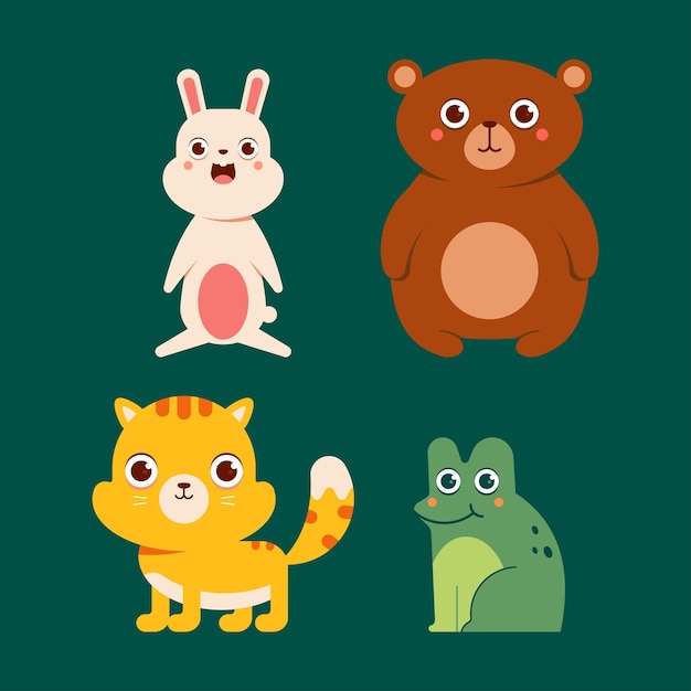 Simpatici personaggi dei cartoni animati vettoriali animali isolati su sfondo bianco