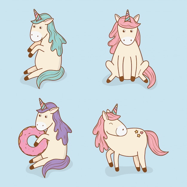 Simpatici personaggi di unicorni da favola