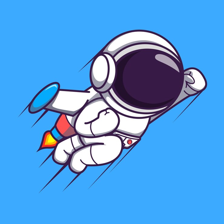 Simpatico astronauta che vola con il razzo