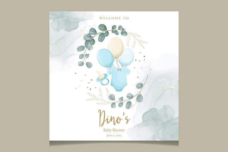 Vettore simpatico biglietto d'invito per baby shower con bellissimi fiori