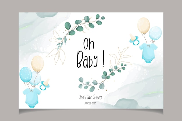 simpatico biglietto da visita per baby shower con bellissime foglie floreali e dorate