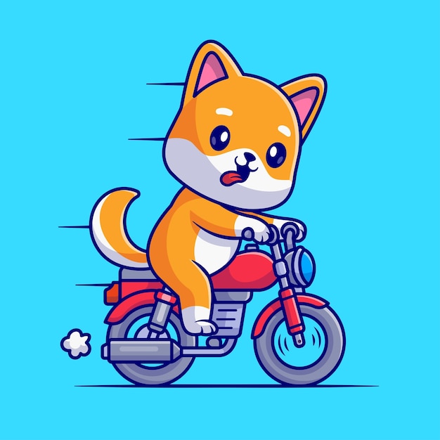 Simpatico cane Shiba Inu in sella a una motocicletta Cartoon icona vettore illustrazione icona trasporto animali