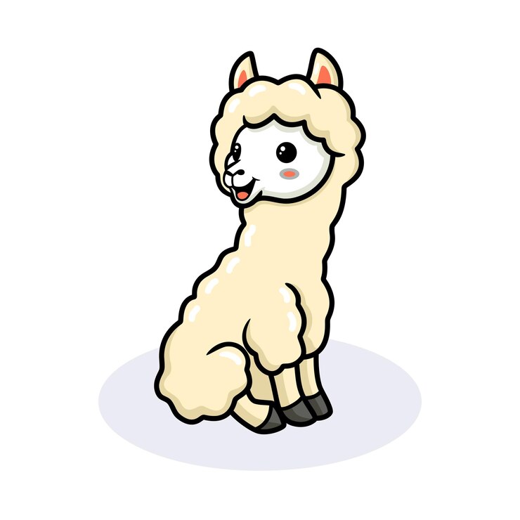 Simpatico cartone animato alpaca seduto