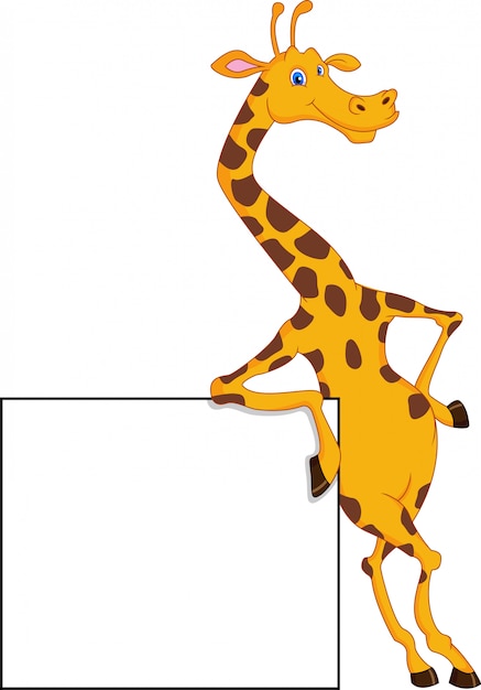 simpatico cartone animato giraffa con segno bianco