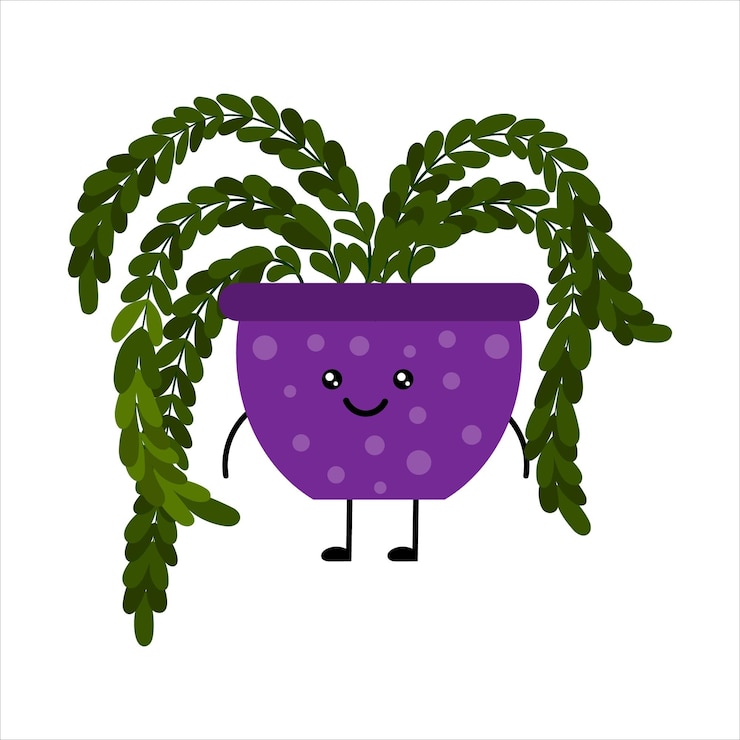 Vettore simpatico cartone animato kawaii pianta in vaso una pianta con lunghe foglie pendenti