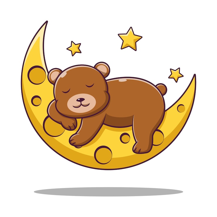 Vettore simpatico cartone animato orsacchiotto che dorme sull'illustrazione del fumetto di vettore della luna