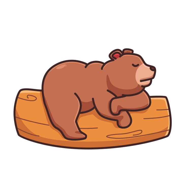 Vettore simpatico cartone animato orso grizzly che dorme sul ramo dell'albero illustrazione vettoriale isolato animale piatto