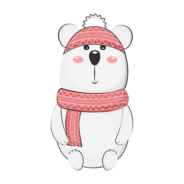 Simpatico cartone animato orso polare per natale. Vettore.