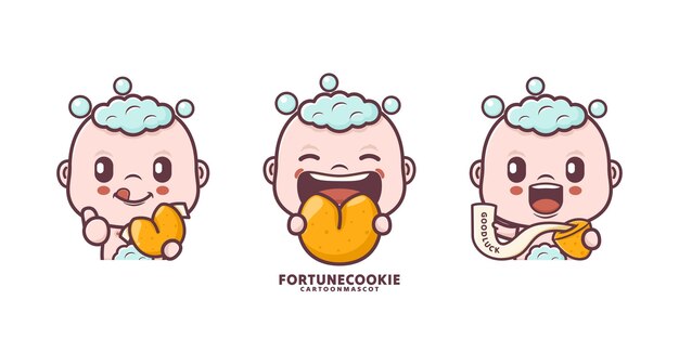 simpatico cartone animato per bambini con set di biscotti della fortuna vettore cartone animato con espressioni diverse