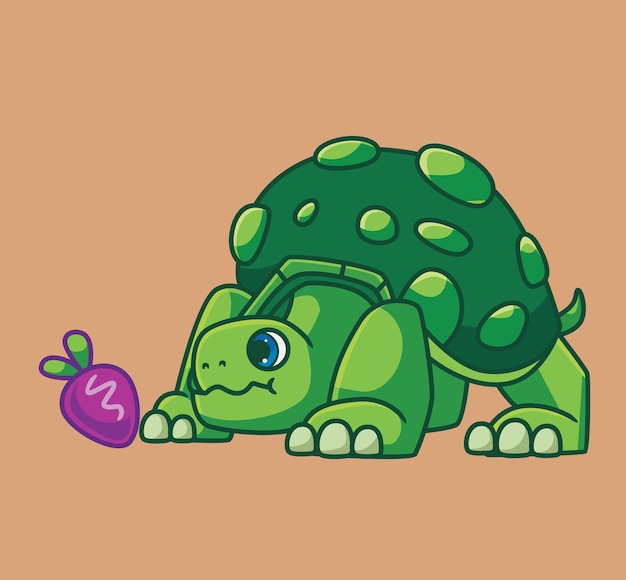 Simpatico cartone animato tartaruga che mangia frutta isolato cartone animato animale illustrazione vettoriale