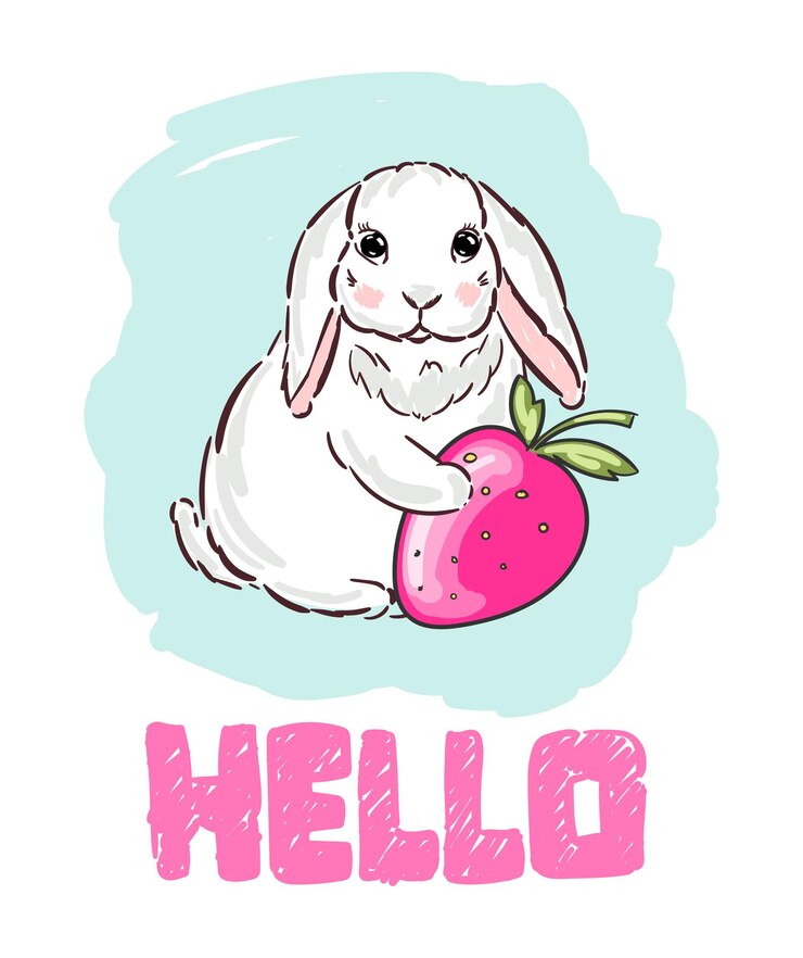 Vettore simpatico coniglietto con scritta hello illustrazione vettoriale disegnata a mano
