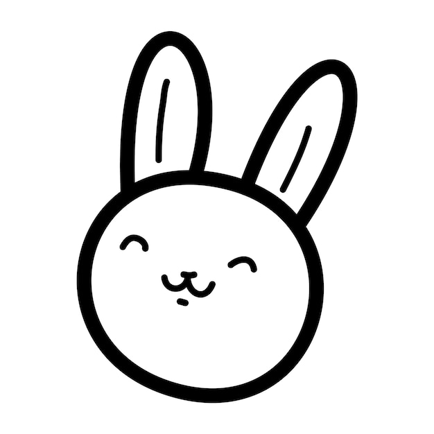 Simpatico coniglietto pasquale Doodle testa di coniglio disegnata a mano Kawaii animale faccia vettore in bianco e nero
