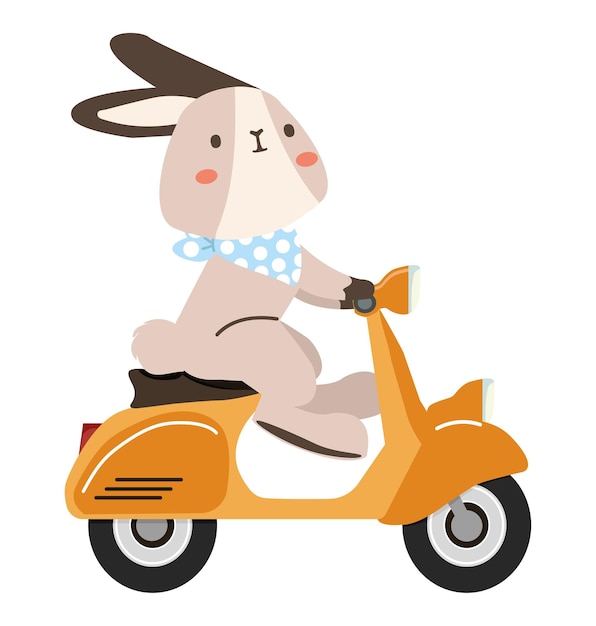Simpatico coniglio alla guida di uno scooter giallo