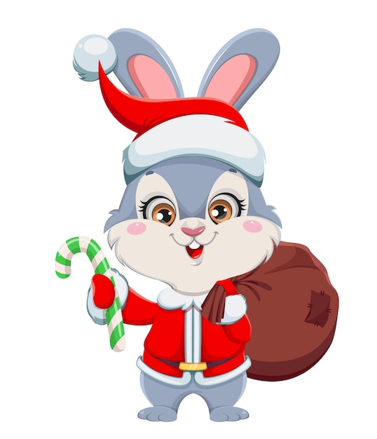 Simpatico coniglio cartone animato Buon Natale e felice anno nuovo