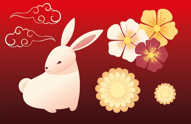 Simpatico coniglio con fiori