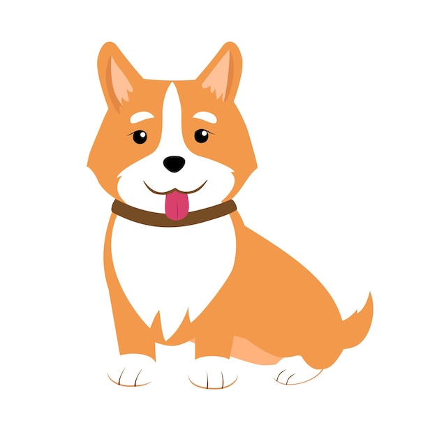 Simpatico cucciolo di corgi carattere vettoriale in stile piatto Cane velato seduto sorridente con la lingua fuori