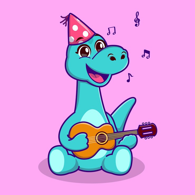 Simpatico dinosauro che suona la chitarra illustrazione vettoriale