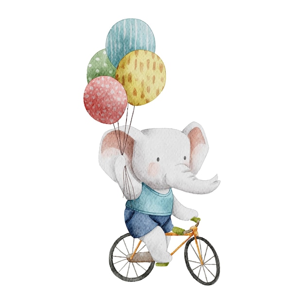 simpatico elefante con illustrazione ad acquerello a palloncino