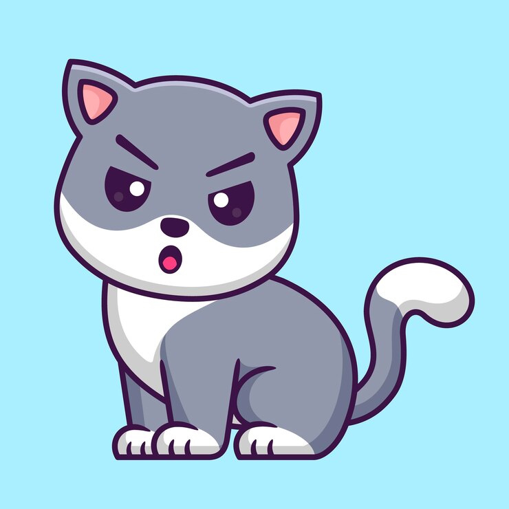 Vettore simpatico gatto arrabbiato seduto in un cartone animato animale illustrazione vettoriale concetto di stile piatto