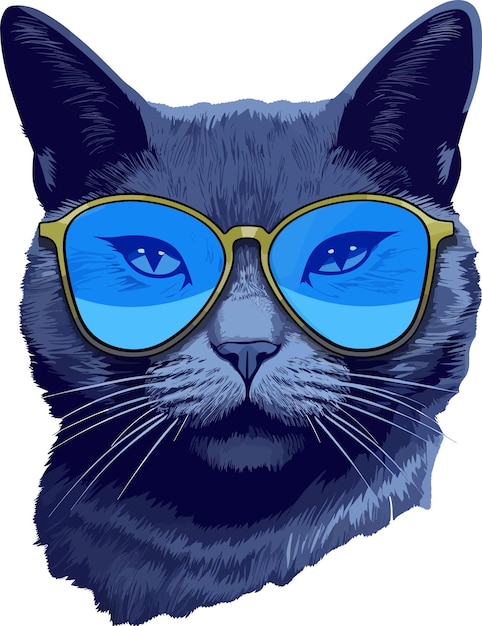 simpatico gatto blu di Russia con adesivo per occhiali da sole