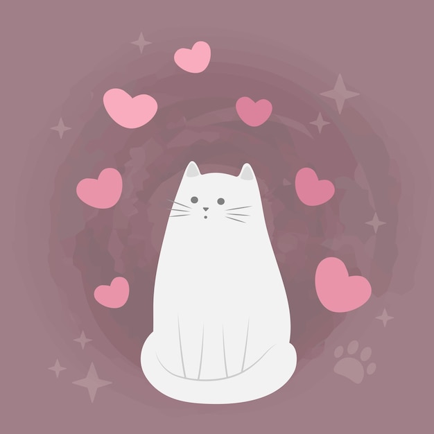 Simpatico gatto cartone animato con cuore biglietto di San Valentino salva la data biglietto di auguri Disegno del carattere dell'illustrazione vettoriale