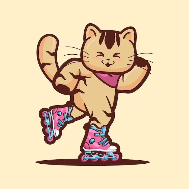 simpatico gatto che gioca a skate kawaii fumetto illustrazione