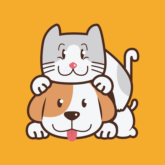 simpatico gatto e cane illustrazione logo