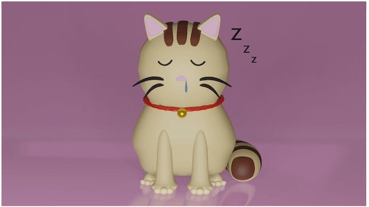 Vettore simpatico gatto modello 3d sfondo cartone animato seduto addormentato