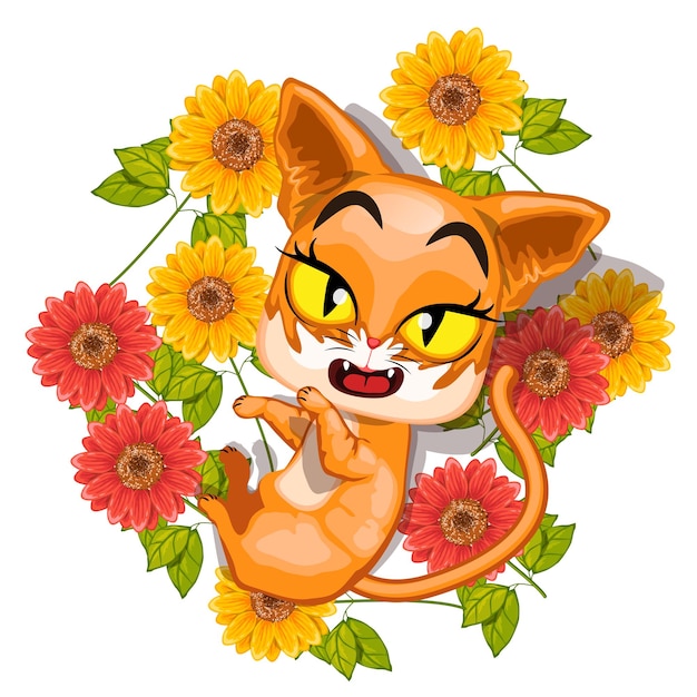 Simpatico gatto vettoriale con fiore