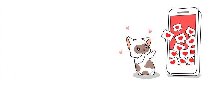 Vettore simpatico gatto vuole cuore dai social online